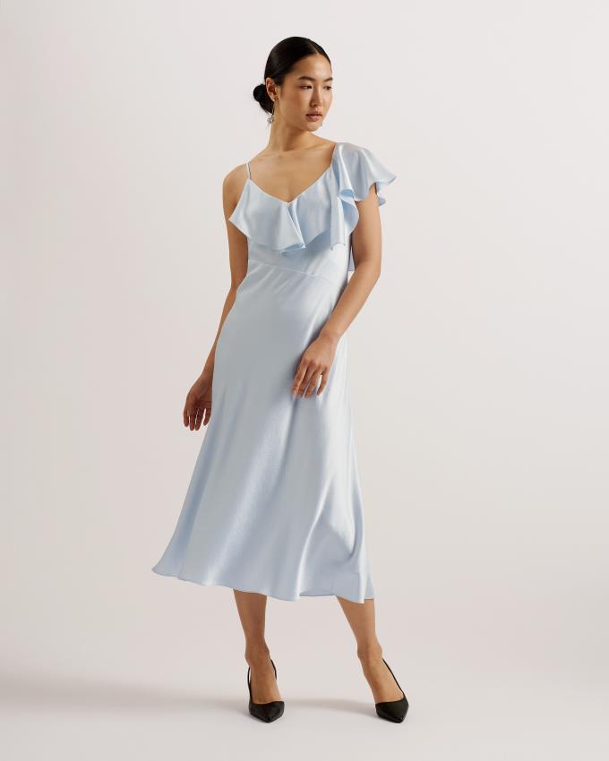 Peignoir Ted Baker Ruffle Neck Satin Midi Slip Bleu Clair Femme | LOD-48418304